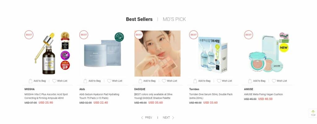 Olive Young Best Seller Category