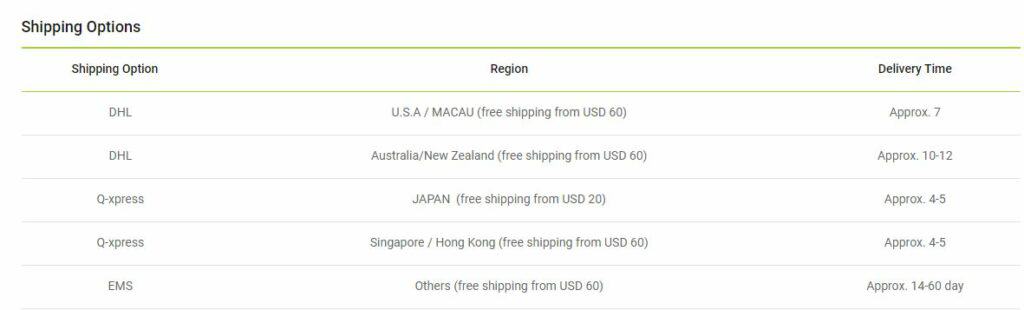 Olive Young Shipping Options