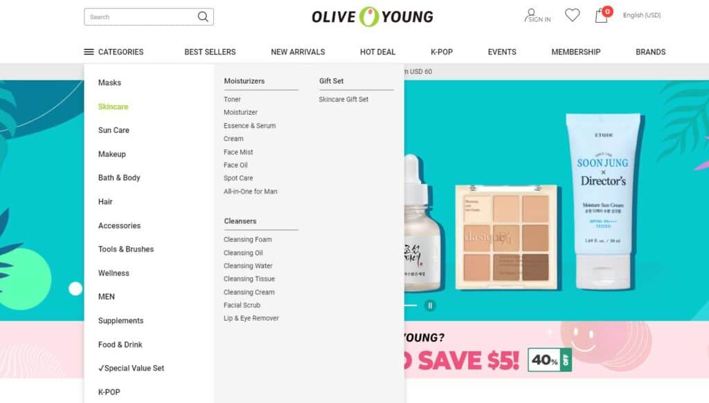 Olive Young Skincare Categories